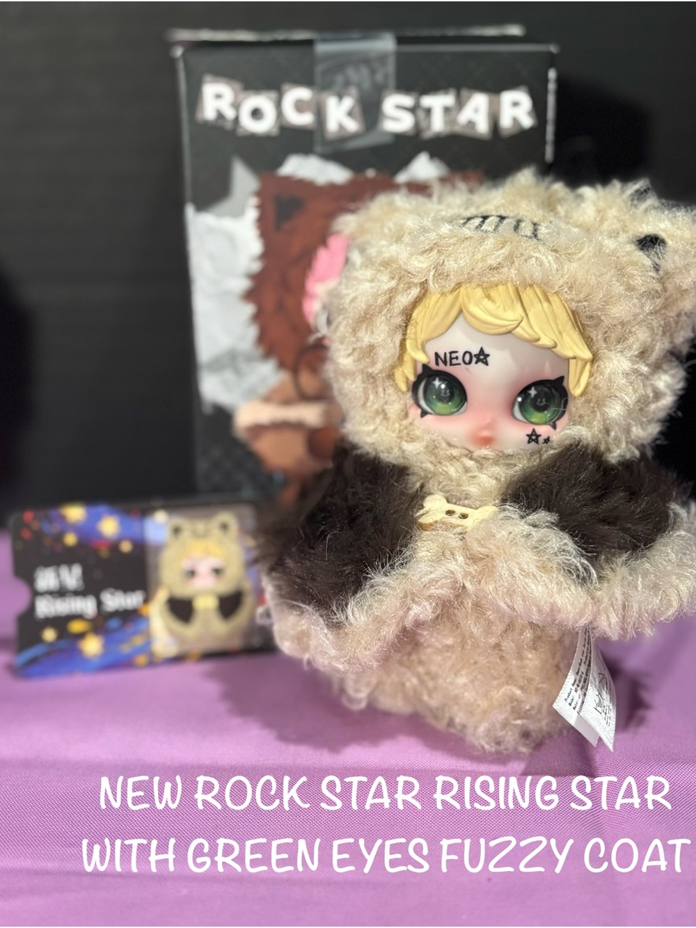 Rock Star Rising Star Plush Doll in Cream & Brown with Green Eyes & Keyring